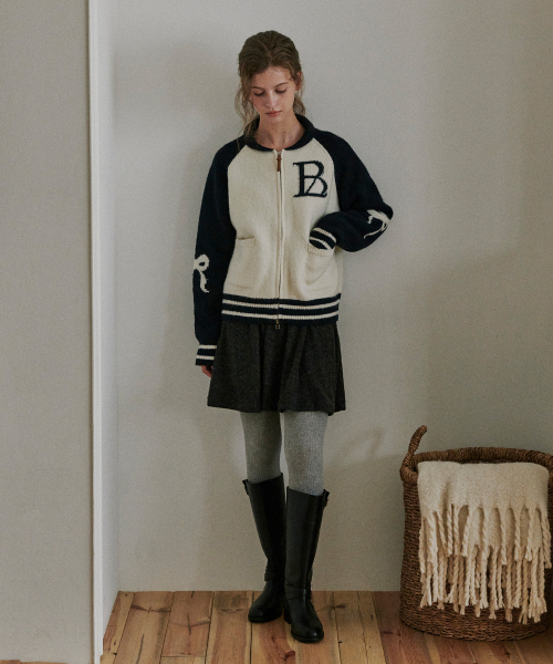 BELLOL（ベロエル）の「Big logo ribbon knit zip-Up NAVY（ニット/セーター・レディース・その他・FREE）」の3枚目の写真