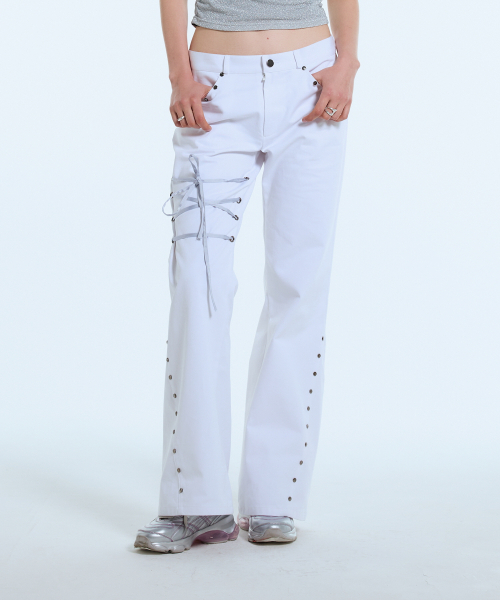 LARTIGENT(ラーティゼン)の「L11 RIBBON BOOTSCUT PANTS(WHITE)(その他パンツ・レディース・その他・S/M)」の2枚目の写真