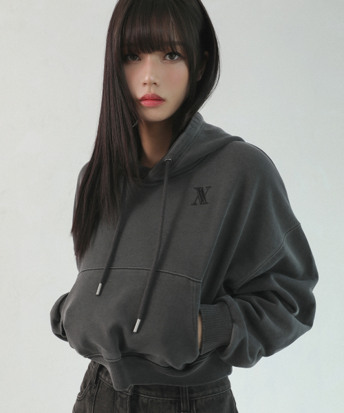 AVANDRESS(アバンドレス )の「AV LOGO CROP HOODIE PIGMENT BLACK(パーカー・レディース・ブラック・MEDIUM)」の1枚目の写真