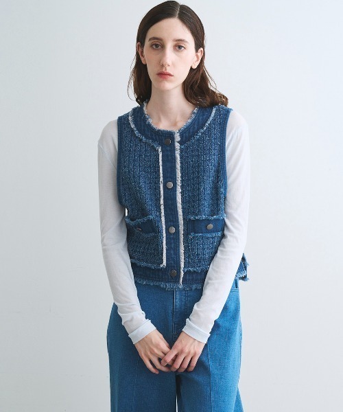 three dots（スリードッツ）の「ニードルパンチ デニムベスト（ベスト