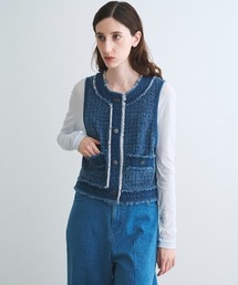 three dots（スリードッツ）の「ニードルパンチ デニムベスト（ベスト