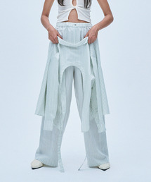 muller of yoshiokubo ミュラーオブヨシオクボ / STRIPE PANTS W/BELT ダブルベルトストライプワイドパンツ / MLS26416