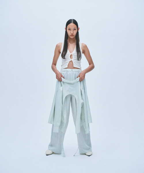 muller of yoshiokubo（ミュラーオブヨシオクボ）の「muller of yoshiokubo ミュラーオブヨシオクボ / STRIPE PANTS W/BELT ダブルベルトストライプワイドパンツ / MLS26416（その他パンツ・レディース・ピンク/ブルー・36）」の20枚目の写真