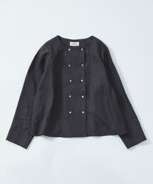 LOISIR（ロワズィール）の「リネンチェックスクエアネックジャケット（ノーカラージャケット）」