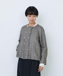 LOISIR（ロワズィール）の「リネンチェックスクエアネックジャケット（ノーカラージャケット）」
