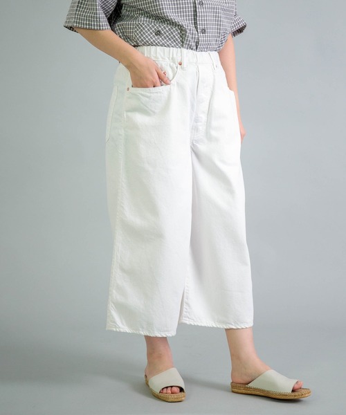 / womens OMNIGOD ホワイトデニム キュロット 水玉　 GARCON'S des COMME TAO オムニゴッド] 5Pイージーワイド 10ozデニム パンツ