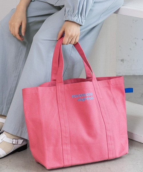 POU DOU DOU(プードゥドゥ)の「POU DOU DOUロゴ刺繍キャンバスバッグ(トートバッグ・レディース・ブルー/ネイビー/ピンク/キナリ・8)」の1枚目の写真