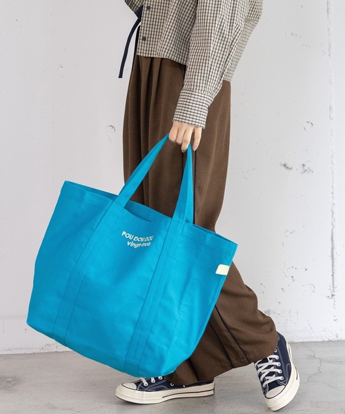 POU DOU DOU(プードゥドゥ)の「POU DOU DOUロゴ刺繍キャンバスバッグ(トートバッグ・レディース・ブルー/ネイビー/ピンク/キナリ・8)」の9枚目の写真