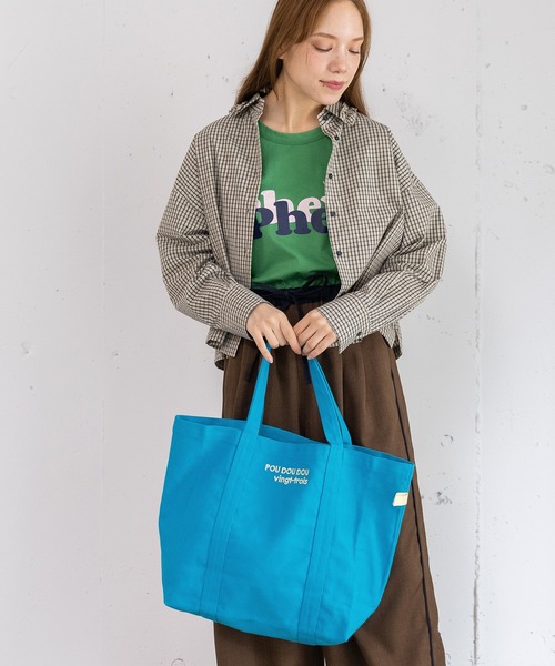 POU DOU DOU(プードゥドゥ)の「POU DOU DOUロゴ刺繍キャンバスバッグ(トートバッグ・レディース・ブルー/ネイビー/ピンク/キナリ・8)」の10枚目の写真