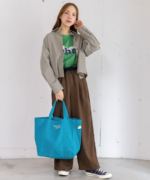 POU DOU DOU(プードゥドゥ)の「POU DOU DOUロゴ刺繍キャンバスバッグ(トートバッグ・レディース・ブルー/ネイビー/ピンク/キナリ・8)」の12枚目の写真