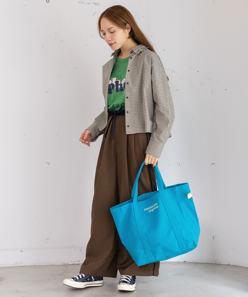 POU DOU DOU(プードゥドゥ)の「POU DOU DOUロゴ刺繍キャンバスバッグ(トートバッグ・レディース・ブルー/ネイビー/ピンク/キナリ・8)」の13枚目の写真