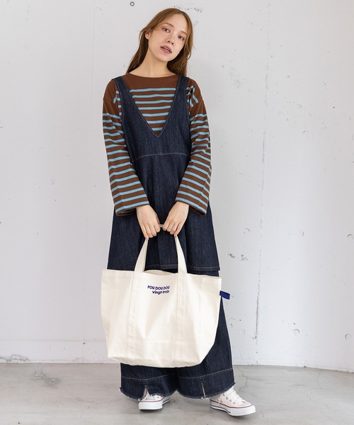 POU DOU DOU(プードゥドゥ)の「POU DOU DOUロゴ刺繍キャンバスバッグ(トートバッグ・レディース・ブルー/ネイビー/ピンク/キナリ・8)」の16枚目の写真