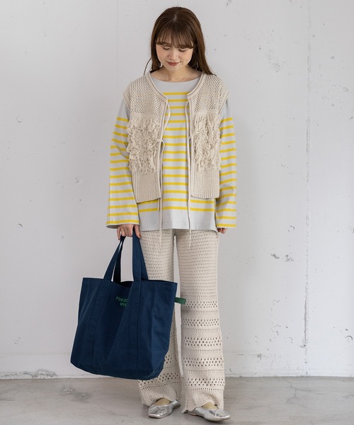 POU DOU DOU(プードゥドゥ)の「POU DOU DOUロゴ刺繍キャンバスバッグ(トートバッグ・レディース・ブルー/ネイビー/ピンク/キナリ・8)」の19枚目の写真