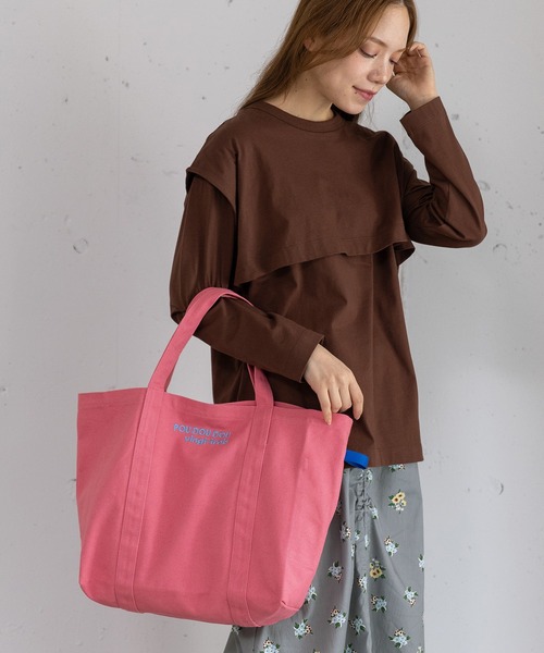 POU DOU DOU(プードゥドゥ)の「POU DOU DOUロゴ刺繍キャンバスバッグ(トートバッグ・レディース・ブルー/ネイビー/ピンク/キナリ・8)」の22枚目の写真