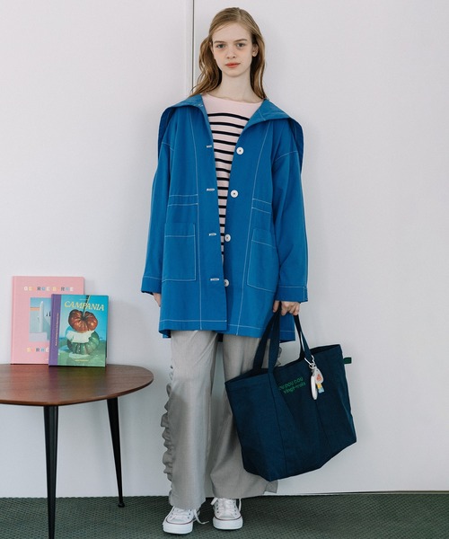 POU DOU DOU(プードゥドゥ)の「POU DOU DOUロゴ刺繍キャンバスバッグ(トートバッグ・レディース・ブルー/ネイビー/ピンク/キナリ・8)」の21枚目の写真