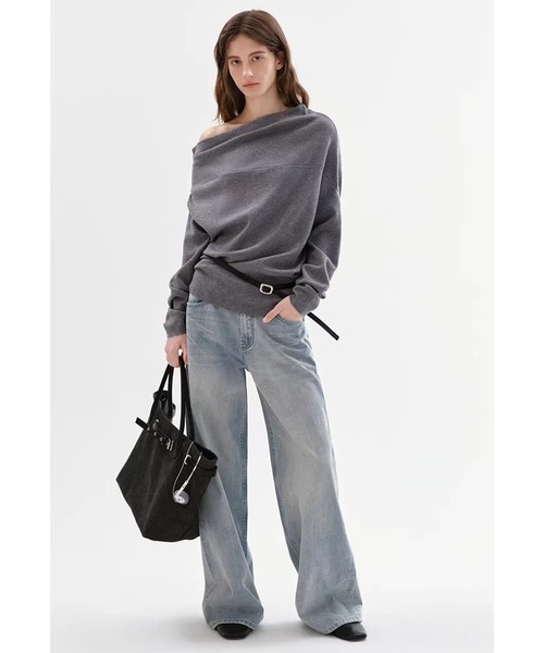 Fano Studios（ファノ ストゥディオズ）の「ハイウエスト ウォッシュ加工 コットン100% ワイドデニムパンツ FC26K008【Fano Studios】【2026SS】（デニムパンツ・レディース・ブルー・L/M/S）」の2枚目の写真