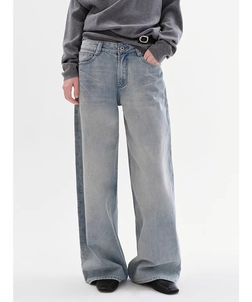Fano Studios（ファノ ストゥディオズ）の「ハイウエスト ウォッシュ加工 コットン100% ワイドデニムパンツ FC26K008【Fano Studios】【2026SS】（デニムパンツ・レディース・ブルー・L/M/S）」の4枚目の写真