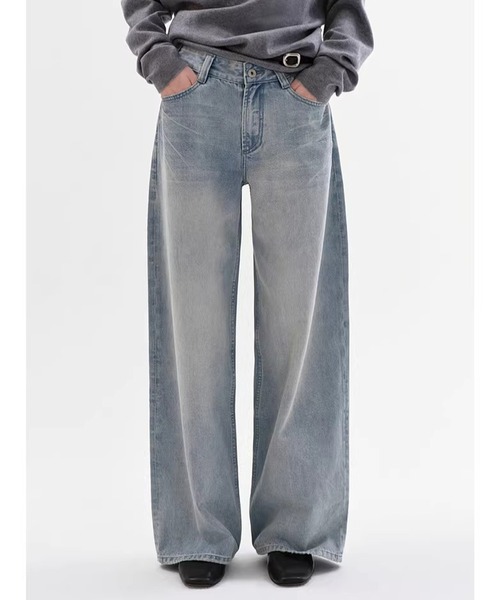 Fano Studios（ファノ ストゥディオズ）の「ハイウエスト ウォッシュ加工 コットン100% ワイドデニムパンツ FC26K008【Fano Studios】【2026SS】（デニムパンツ・レディース・ブルー・L/M/S）」の7枚目の写真