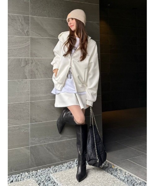 FRAY I.D(フレイアイディー)の「ダンボールジップアップパーカー(パーカー・レディース・グレー/ホワイト/ピンク・F)」の2枚目の写真