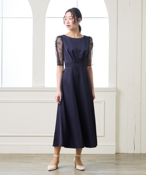 AIMER（エメ）の「サテンレースギャザースリーブフレアパーティードレス　結婚式　お呼ばれ　ドレス　20代 30代（ドレス・レディース・ネイビー/ピンク/サックスブルー・MEDIUM）」の20枚目の写真