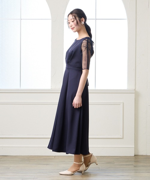 AIMER（エメ）の「サテンレースギャザースリーブフレアパーティードレス　結婚式　お呼ばれ　ドレス　20代 30代（ドレス・レディース・ネイビー/ピンク/サックスブルー・MEDIUM）」の21枚目の写真