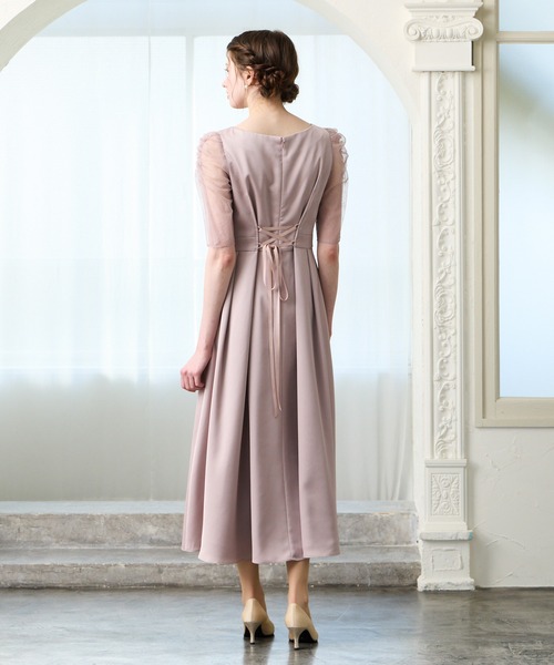 AIMER（エメ）の「サテンレースギャザースリーブフレアパーティードレス　結婚式　お呼ばれ　ドレス　20代 30代（ドレス・レディース・ネイビー/ピンク/サックスブルー・MEDIUM）」の19枚目の写真