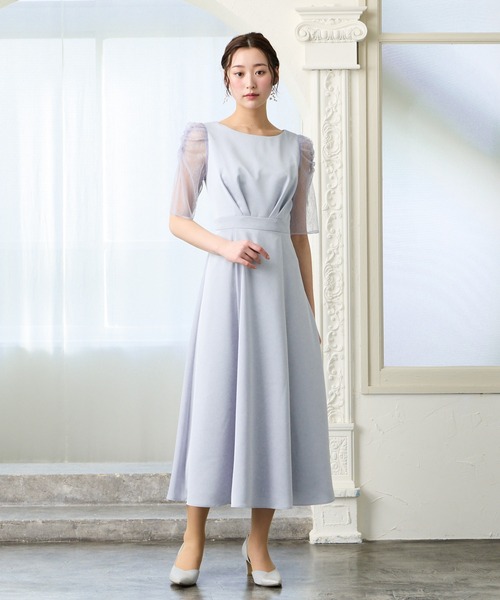 AIMER（エメ）の「サテンレースギャザースリーブフレアパーティードレス　結婚式　お呼ばれ　ドレス　20代 30代（ドレス・レディース・ネイビー/ピンク/サックスブルー・MEDIUM）」の15枚目の写真