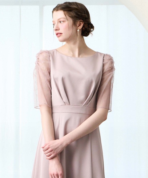 AIMER（エメ）の「サテンレースギャザースリーブフレアパーティードレス　結婚式　お呼ばれ　ドレス　20代 30代（ドレス・レディース・ネイビー/ピンク/サックスブルー・MEDIUM）」の16枚目の写真