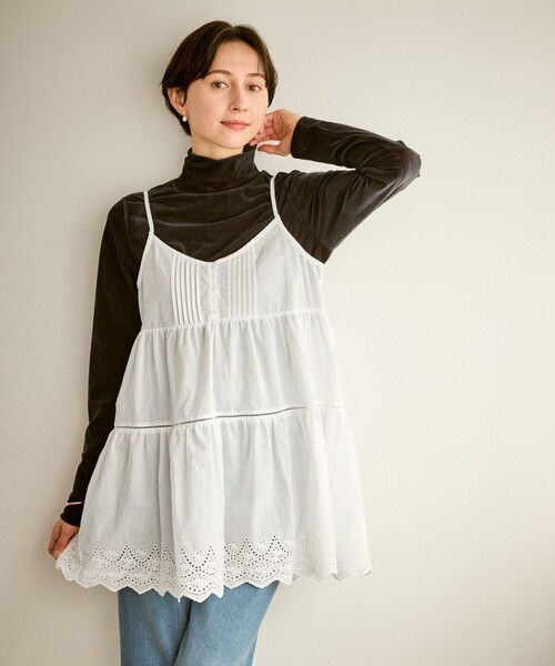 ROPE' PICNIC（ロペピクニック）の「Vネックティアードレースビスチェ（キャミソール・レディース・ホワイト・FREE）」の4枚目の写真