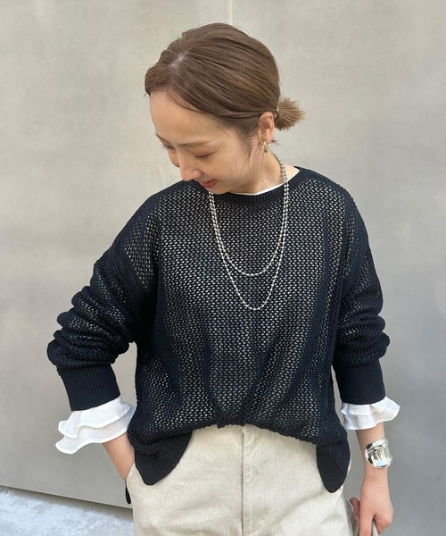 PUAL CE CIN(ピュアルセシン)の「【@sein___000企画】メッシュ編みニットプルオーバー(ニット/セーター・レディース・オフホワイト/グレー/ネイビー・FREE)」の3枚目の写真