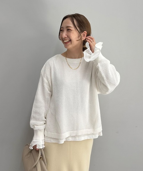 PUAL CE CIN(ピュアルセシン)の「【@sein___000企画】メッシュ編みニットプルオーバー(ニット/セーター・レディース・オフホワイト/グレー/ネイビー・FREE)」の1枚目の写真