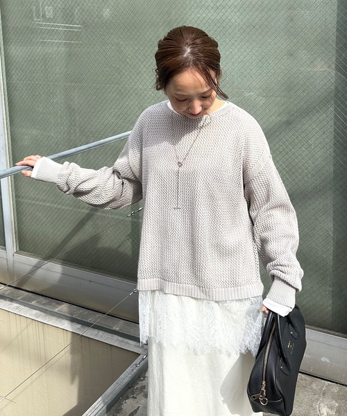 PUAL CE CIN(ピュアルセシン)の「【@sein___000企画】メッシュ編みニットプルオーバー(ニット/セーター・レディース・オフホワイト/グレー/ネイビー・FREE)」の13枚目の写真