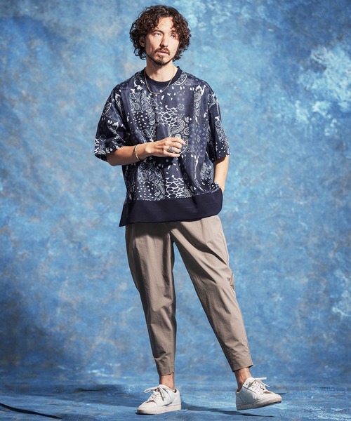 Jih Nunc（ジーヌンク）の「mt10234-ペイズリー×レオパードパッチワークプリントポンチカットソー(JIH-R1186)（Tシャツ/カットソー・メンズ・ネイビー/ブラック・S/L/M）」の6枚目の写真