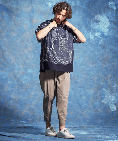 Jih Nunc（ジーヌンク）の「mt10234-ペイズリー×レオパードパッチワークプリントポンチカットソー(JIH-R1186)（Tシャツ/カットソー・メンズ・ネイビー/ブラック・S/L/M）」の7枚目の写真