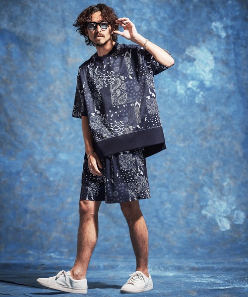 Jih Nunc（ジーヌンク）の「mt10234-ペイズリー×レオパードパッチワークプリントポンチカットソー(JIH-R1186)（Tシャツ/カットソー・メンズ・ネイビー/ブラック・S/L/M）」の8枚目の写真