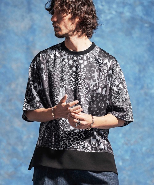 Jih Nunc（ジーヌンク）の「mt10234-ペイズリー×レオパードパッチワークプリントポンチカットソー(JIH-R1186)（Tシャツ/カットソー・メンズ・ネイビー/ブラック・S/L/M）」の9枚目の写真