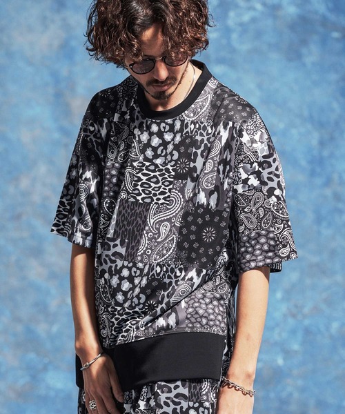 Jih Nunc（ジーヌンク）の「mt10234-ペイズリー×レオパードパッチワークプリントポンチカットソー(JIH-R1186)（Tシャツ/カットソー・メンズ・ネイビー/ブラック・S/L/M）」の11枚目の写真