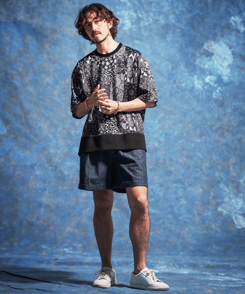 Jih Nunc（ジーヌンク）の「mt10234-ペイズリー×レオパードパッチワークプリントポンチカットソー(JIH-R1186)（Tシャツ/カットソー・メンズ・ネイビー/ブラック・S/L/M）」の12枚目の写真