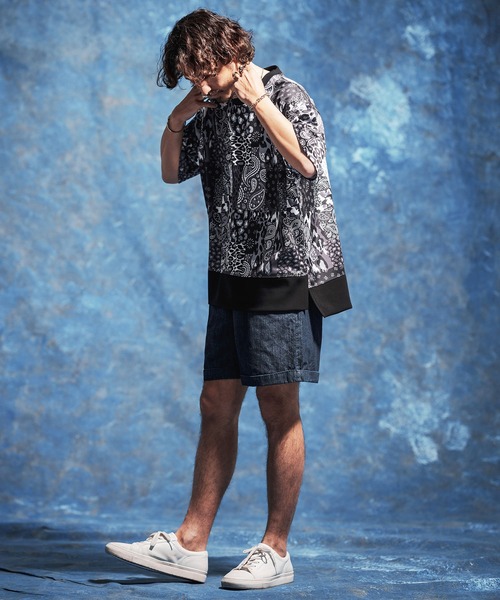 Jih Nunc（ジーヌンク）の「mt10234-ペイズリー×レオパードパッチワークプリントポンチカットソー(JIH-R1186)（Tシャツ/カットソー・メンズ・ネイビー/ブラック・S/L/M）」の13枚目の写真