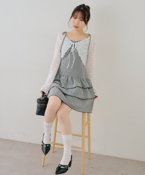 continuer de NICE CLAUP（コンティニューデナイスクラップ）の「レースボレロ×キャミチュニックSET（ワンピース・レディース・チェック/ドット/オフホワイト/その他11/ブラック・FREE）」の5枚目の写真