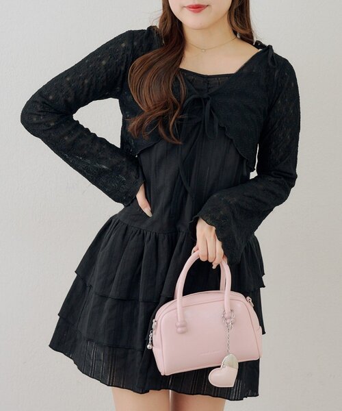continuer de NICE CLAUP（コンティニューデナイスクラップ）の「レースボレロ×キャミチュニックSET（ワンピース・レディース・チェック/ドット/オフホワイト/その他11/ブラック・FREE）」の3枚目の写真