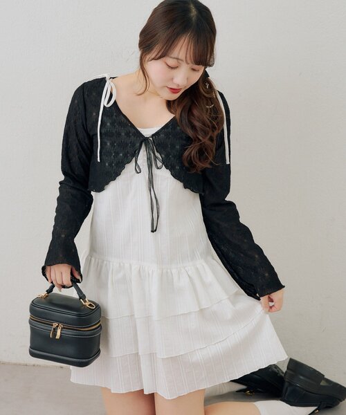 continuer de NICE CLAUP（コンティニューデナイスクラップ）の「レースボレロ×キャミチュニックSET（ワンピース・レディース・チェック/ドット/オフホワイト/その他11/ブラック・FREE）」の6枚目の写真