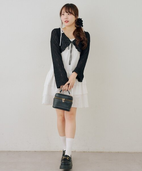 continuer de NICE CLAUP（コンティニューデナイスクラップ）の「レースボレロ×キャミチュニックSET（ワンピース・レディース・チェック/ドット/オフホワイト/その他11/ブラック・FREE）」の7枚目の写真