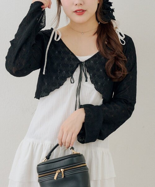 continuer de NICE CLAUP（コンティニューデナイスクラップ）の「レースボレロ×キャミチュニックSET（ワンピース・レディース・チェック/ドット/オフホワイト/その他11/ブラック・FREE）」の8枚目の写真