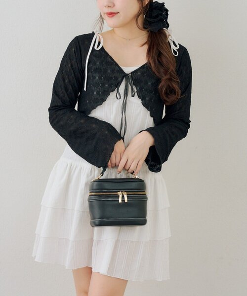 continuer de NICE CLAUP（コンティニューデナイスクラップ）の「レースボレロ×キャミチュニックSET（ワンピース・レディース・チェック/ドット/オフホワイト/その他11/ブラック・FREE）」の9枚目の写真