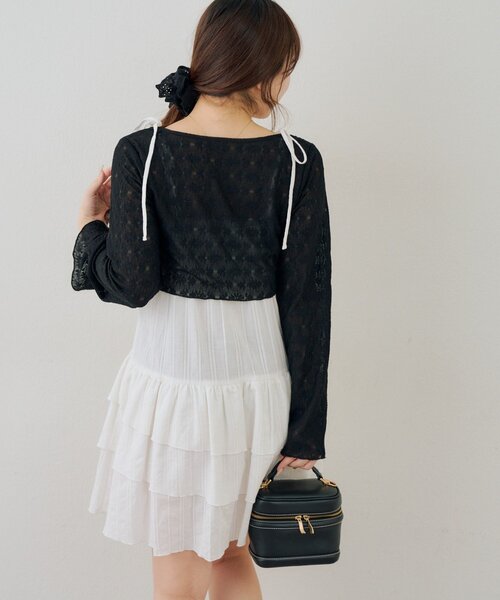 continuer de NICE CLAUP（コンティニューデナイスクラップ）の「レースボレロ×キャミチュニックSET（ワンピース・レディース・チェック/ドット/オフホワイト/その他11/ブラック・FREE）」の10枚目の写真