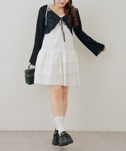 continuer de NICE CLAUP（コンティニューデナイスクラップ）の「レースボレロ×キャミチュニックSET（ワンピース・レディース・チェック/ドット/オフホワイト/その他11/ブラック・FREE）」の11枚目の写真