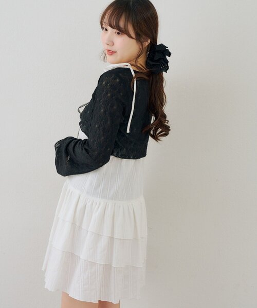 continuer de NICE CLAUP（コンティニューデナイスクラップ）の「レースボレロ×キャミチュニックSET（ワンピース・レディース・チェック/ドット/オフホワイト/その他11/ブラック・FREE）」の12枚目の写真