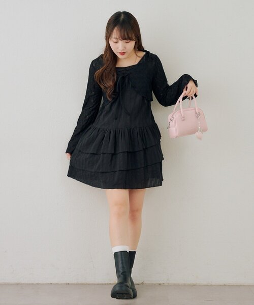 continuer de NICE CLAUP（コンティニューデナイスクラップ）の「レースボレロ×キャミチュニックSET（ワンピース・レディース・チェック/ドット/オフホワイト/その他11/ブラック・FREE）」の14枚目の写真
