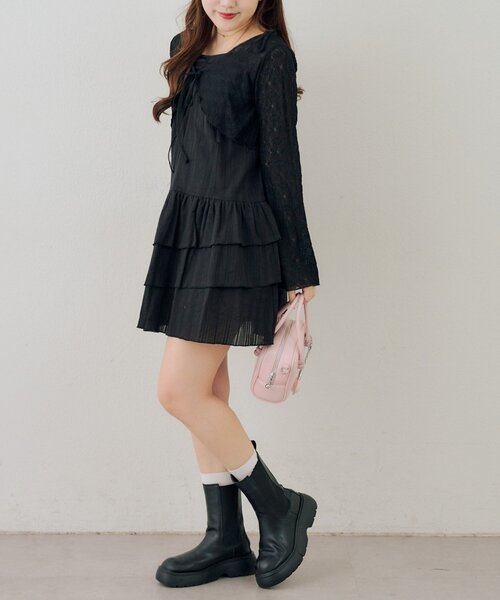 continuer de NICE CLAUP（コンティニューデナイスクラップ）の「レースボレロ×キャミチュニックSET（ワンピース・レディース・チェック/ドット/オフホワイト/その他11/ブラック・FREE）」の15枚目の写真